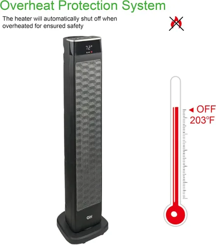 Vista 9 de Good Housekeeping, calefactor de torre oscilante de cerámica para espacio con control remoto, 30 pulgadas, Negro