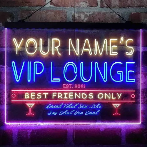 Vista 12 de Letrero de luz de neón LED tricolor personalizado VIP Lounge Bar Personalizar Nombre Fecha Texto Cita Fuente Verde y Rojo y Amarillo 13 x 8.7