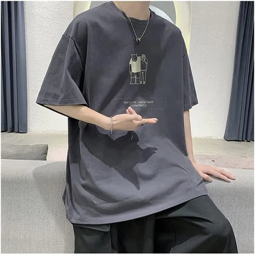 Vista 6 de Camiseta de gran tamaño para hombre con estampado de dibujos animados Harajuku Punk de manga corta Streetwear Alt cuello redondo