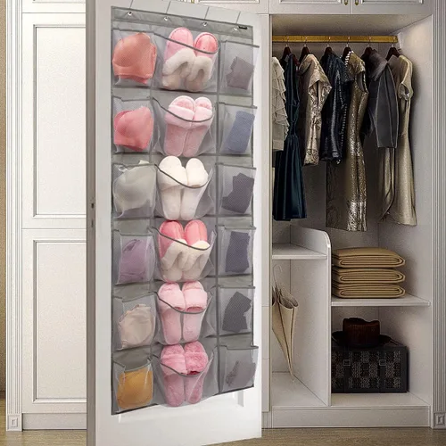 Vista 5 de Organizador de zapatos para colgar sobre la puerta, organizador de 18 bolsillos con 6 bolsillos de malla extra grandes para almacenamiento