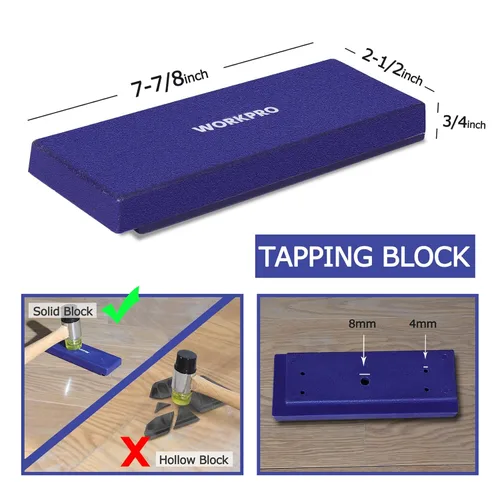 Vista 4 de WORKPRO Kit de instalación de pisos de madera laminada con mazo reforzado de doble cara, barra de tracción resistente, bloque de roscado