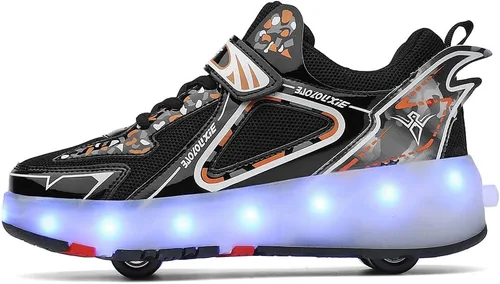 Vista 3 de Zapatos con ruedas para niños 4 ruedas mejoradas, modelo 16 LED, recargable, colorido, para niñas, niños, tenis retráctiles, zapatos de skate