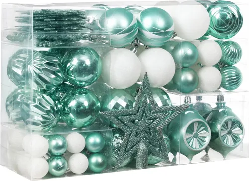 Vista 12 de XmasExp - Paquete de 99 adornos de bolas de Navidad surtidos Juego de bolas de Navidad inastillables con paquete de regalo de mano reutilizable