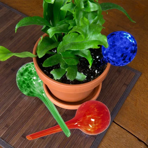 Vista 8 de Evelots Globos de riego de plantas (paquete de 3) - Vidrio soplado a mano - Sistema automático de riego de agua - Interior/exterior - Deja tu hogar