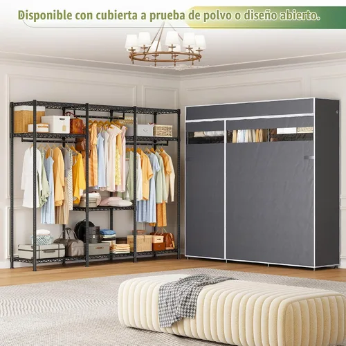 Vista 6 de Raybee - Perchero portátil resistente, 3 varillas, 9 estantes, 800 libras Tool-free Assembly, Adjustble Shelves, Freestanding, Large Capacity