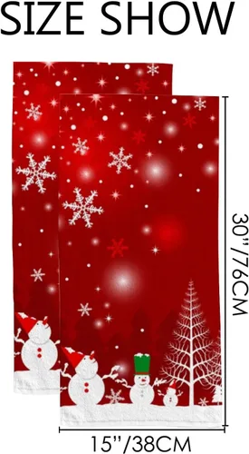 Vista 3 de Vantaso Juego de 2 toallas de mano de baño, diseño de muñeco de nieve rojo, muñeco de nieve, suaves y absorbentes, toalla de mano de cocina