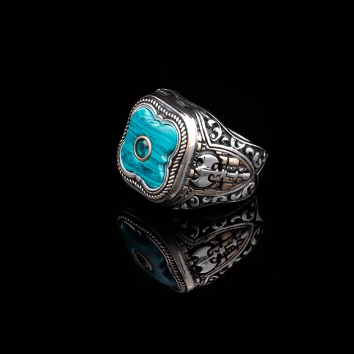 Vista 4 de Handmade Vintage Malachite Ax Ring - 925 Sterling Silver Men's Ring with Micro Jade Gemstone - 925 Sterling Silver Rings for Men - Birthday Gifts
