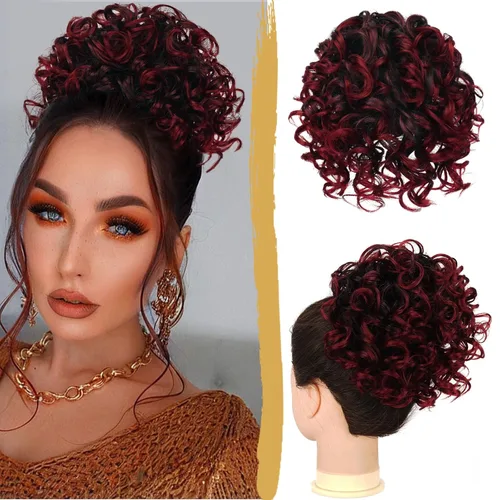 Vista 14 de PEACOCO - Piezas de pelo para moño desordenado para mujer, gran moño afro rizado elástico con cordón, moño de onda suelta sintético, extensión