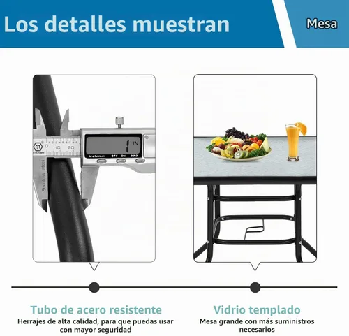 Vista 6 de Mesa de patio al aire libre con agujero para paraguas, mesa cuadrada de vidrio templado de 32 pulgadas, mesa de centro de conversación, marco