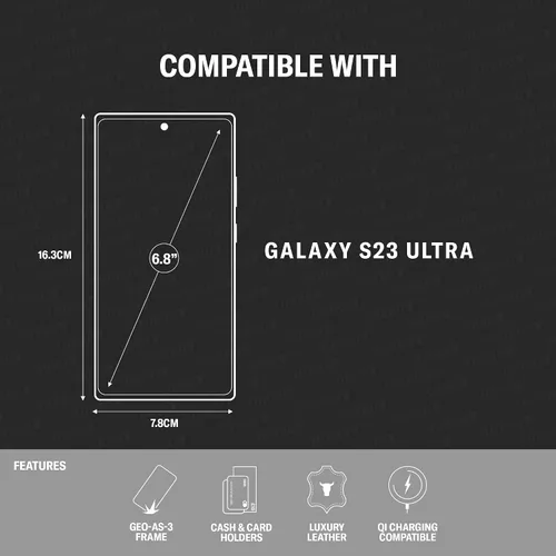 Vista 2 de TORRO Funda compatible con Samsung Galaxy S23 Ultra 5G – Funda de cuero premium tipo cartera con función atril y ranuras para tarjetas (negro)