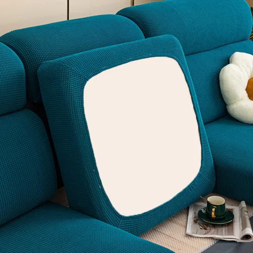 Vista 8 de Fundas de cojín de sofá impermeables para sofá, fundas de asiento de sofá de jacquard elástico, protector de muebles para mascotas y niños Azul