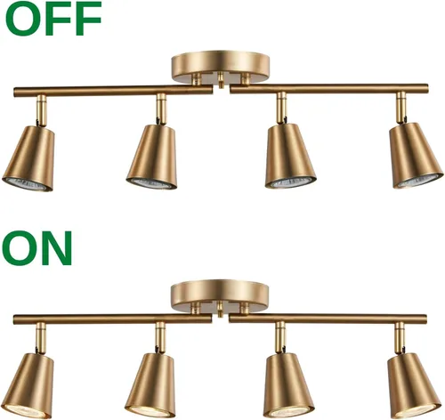 Vista 5 de Kit de iluminación de riel de 4 luces, acabado de latón mate ajustable con foco de techo moden empotrado para cocina, sala de estar, mejoras