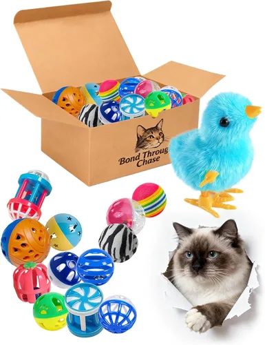 Vista 8 de Paquete de 20 pelotas de juguete para gatos para interiores, con bolas de campana de polipropileno, bolas de felpa y juguetes de primavera