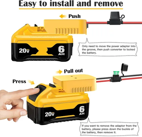 Vista 11 de Adaptador de ruedas eléctricas para Dewalt Adaptador de batería de 20 V, kit de convertidor de batería con fusible, interruptor y conector de arnés