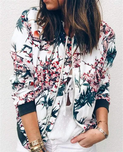 Vista 2 de Chaqueta corta con cremallera y estampado floral para mujer
