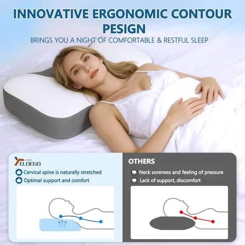 Vista 3 de Almohada de espuma viscoelástica, almohada cervical cervical ergonómica, almohada de apoyo cervical para cuello y hombro, almohada ortopédica