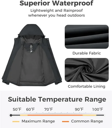 Vista 4 de wantdo Chaqueta impermeable ligera para hombre con capucha rompevientos