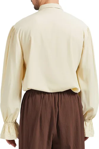 Vista 6 de American Trends Camisa pirata medieval renacentista para hombre, disfraz victoriano con volantes, steampunk, vampiro, gótico, tops de Halloween