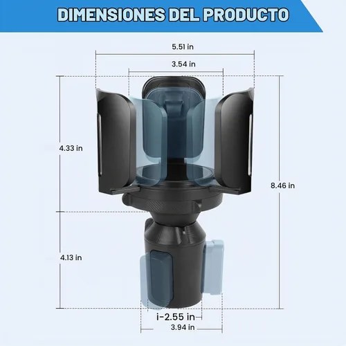 Vista 5 de Expansor de portavasos para automóvil con soporte y base ajustables, compatible con Yeti Ramblers de 10-64 oz, Hydro Flask, Nalgene, Stanley
