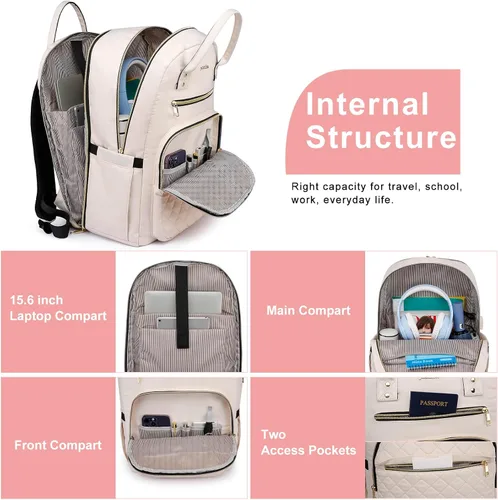 Vista 4 de YAMTION Mochila para mujeres y adolescentes, mochila escolar TSA para laptop con USB para estudiantes universitarios, negocios, oficina, trabajo