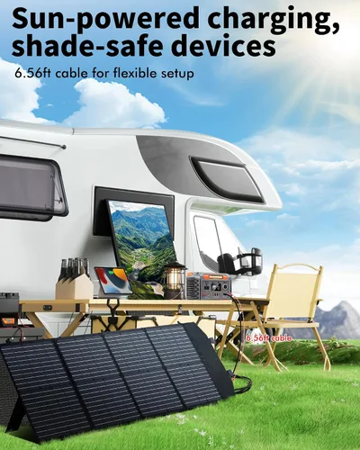 Vista 9 de KEPEAK Panel solar portátil de 100 W, panel solar plegable con QC3.0 y PD, cargador solar impermeable de alta eficiencia para casas rodantes, Panel
