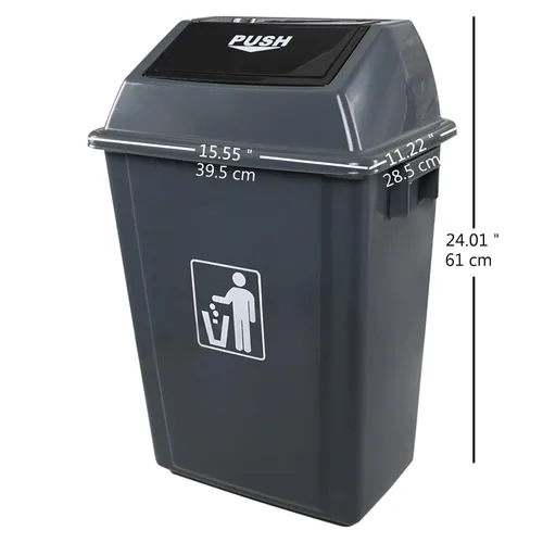 Vista 2 de Cubo de basura de 13 galones con tapa abatible (paquete de 4) – Cubo de basura de plástico comercial duradero, parte superior extraíble para una