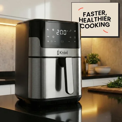 Vista 4 de Knivi - Freidora de aire de acero inoxidable de 8 litros, horno digital con pantalla táctil de 1500 W con 8 ajustes preestablecidos de un solo