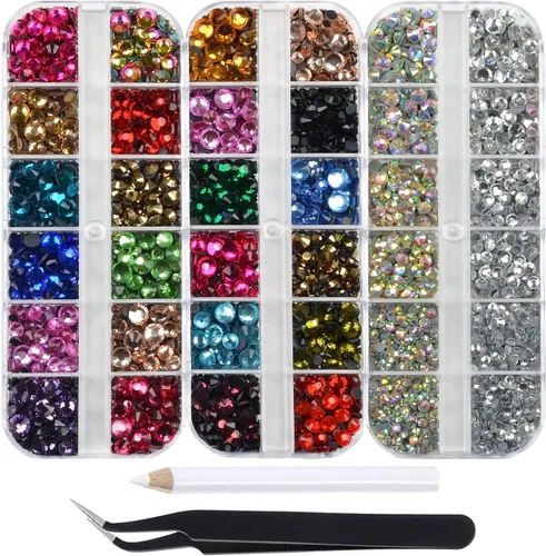 Vista 15 de Massive Beads Más de 9500 diamantes de imitación termoadhesivos redondos de vidrio con parte trasera plana para hacer tú mismo con 1 pinza y 1 12