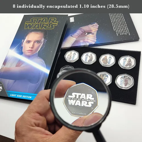 Vista 4 de Star Wars The Rise of Skywalker Collection - Lado de luz - 8 monedas/medallas conmemorativas de los personajes más memorables, chapado y acabado a