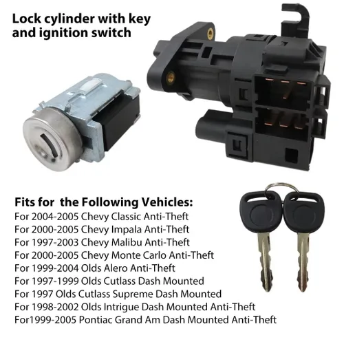 Vista 2 de 12458191, 12533953 Cilindro de bloqueo con llaves e interruptor de encendido compatible con Oldsmobile Alero GLS Coupe 2003 2-Door 2.2L 2198CC