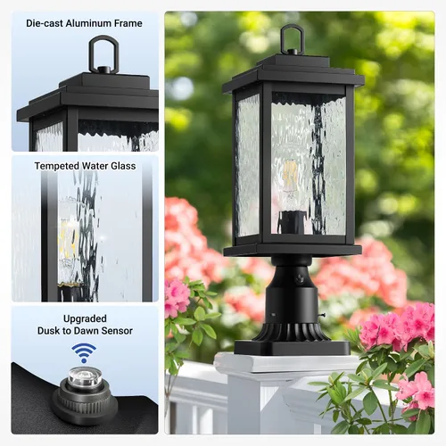 Vista 7 de VIANIS Luces de Poste Exteriores Grandes de Anochecer a Amanecer, Lámpara de Poste Exterior Cableada Permanentemente Negra Impermeable con Base