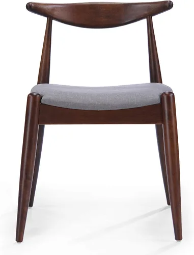Vista 7 de Sandra Grey set de 2 sillas modernas, para comedor, estilo mediados de siglo, de tela color gris y madera de nogal.