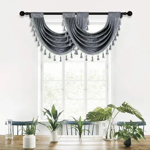 Vista 18 de ELKCA Cenefa Swag de Cascada de Chenilla Gruesa Beige para Sala de Estar Cortinas de Cenefa Pequeñas para Cocina, Paquete de 1