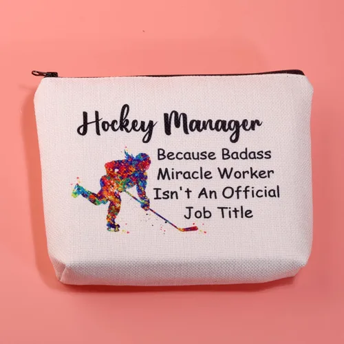Vista 3 de JXGZSO Bolsa de maquillaje de hockey Because Badass Miracle Worker Isn't an Official Job Title Hockey Lover Hockey Player Manager Regalo