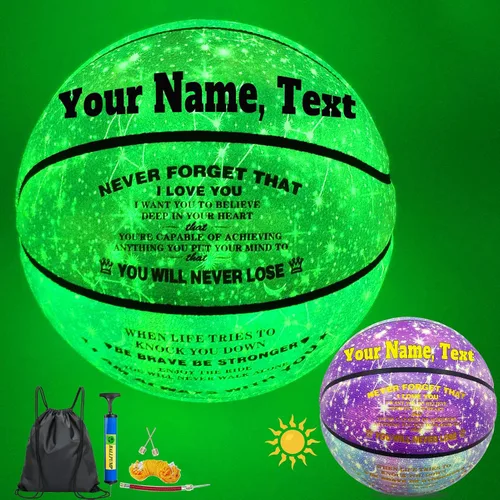 Vista 8 de Balón de baloncesto personalizado, que brilla en la oscuridad, regalo de baloncesto personalizado tamaño 7 (29.5"), tamaño 6 (28.5"), tamaño 5 Verde