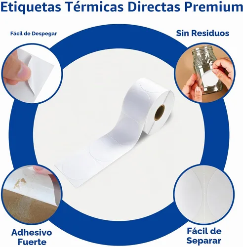 Vista 3 de ESSENTIAL - Etiquetas adhesivas térmicas directas circulares de 2 pulgadas, autoadhesivas, redondas Etiqueta de envío blanca, compatible