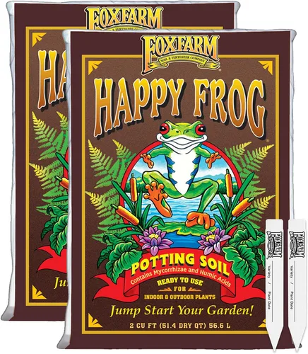 Vista 12 de FoxFarm Suelo para macetas Happy Frog con 2 etiquetas para plantas, 2 pies cúbicos - Plantas en contenedores para interiores y exteriores