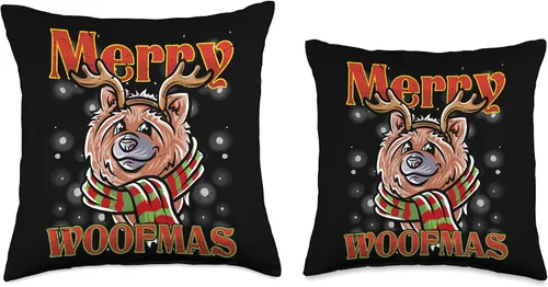 Vista 3 de Merry Woofmas Chow Chow Reindeer Dog Christmas Dogs X-Mas Throw Pillow