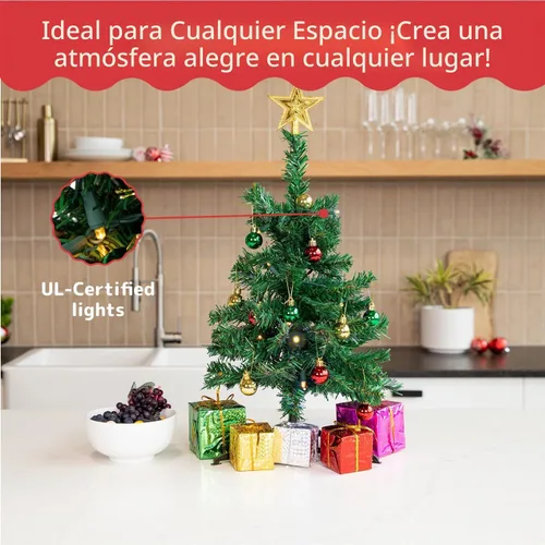 Vista 6 de PREXTEX - Mini árbol de Navidad de 23 pulgadas con luces - Pequeño árbol de Navidad para días festivos con adornos, estrella en la parte superior