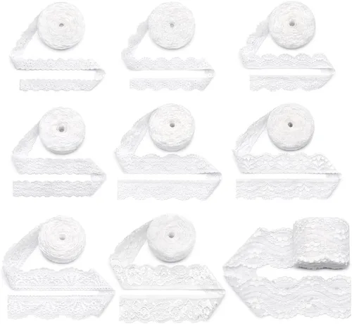 Vista 17 de SEMINI Cinta elástica de encaje de 1 pulgada de ancho para costura, manualidades, boda, fiesta, decoración, ropa (beige)