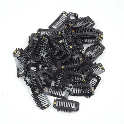 Vista 5 de 50 pinzas para extensiones de cabello de 1.260 in, 9 dientes para extensiones de cabello y extensiones de cabello (negro)