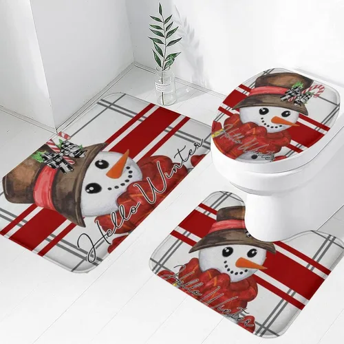 Vista 10 de Juego de 3 tapetes de baño de Halloween de bienvenida, diseño de fantasma, boo, gato, bruja, murciélago, calabaza, juego de alfombrillas de baño