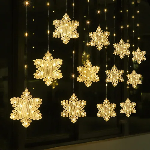 Vista 8 de BLOOMWIN Luces de ventana de decoración de Navidad de 10 pies, 12 copos de nieve, luces de carámbano, luces USB de cortina de Navidad