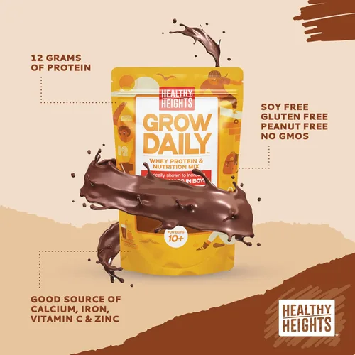 Vista 3 de Healthy Heights Grow Daily Kids - Mezcla de bebida proteica (chocolate) - Batido alto en proteínas para niños de 10 años, 21.6 onzas