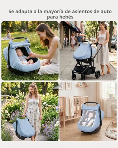 Vista 5 de Rquite Funda de asiento de automóvil para bebé, niña, niño, 100% muselina de algodón, toldo transpirable a prueba de viento con ventana de malla