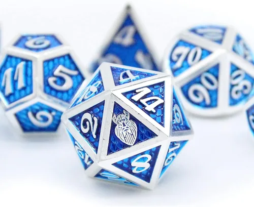 Vista 11 de HEIMDALLR Juego de dados DND de metal, 7 piezas, diseño de piel de dragón, tamaño de 0.630 in, logotipo en D20; juego de dados de metal y caja