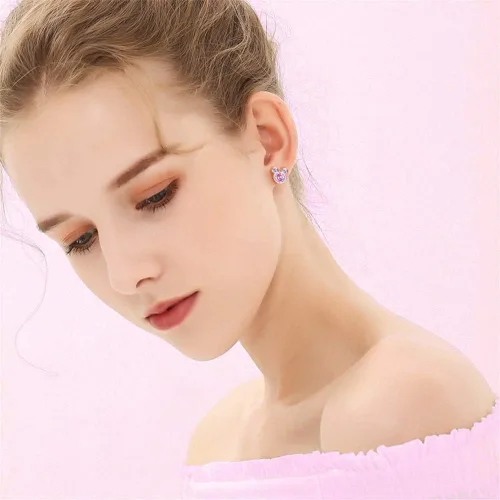 Vista 3 de Juego de joyas para mujeres y niñas, juego de collar y aretes de ratón chapados en plata S925, lindo aretes y colgante con circonita cúbica
