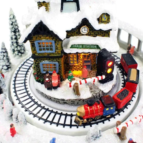 Vista 5 de Estación de tren de invierno de 6.75 pulgadas, diorama musical de mesa con luz para varios villancicos navideños