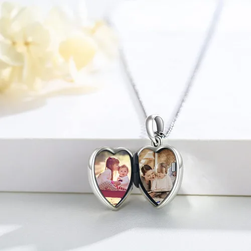 Vista 3 de Lucky Elephant Locket Necklace Sterling Silver Customize Heart Locket Necklace That Holds Picture Elephant Pendant Jewelry Gifts for Women Girls Mom
