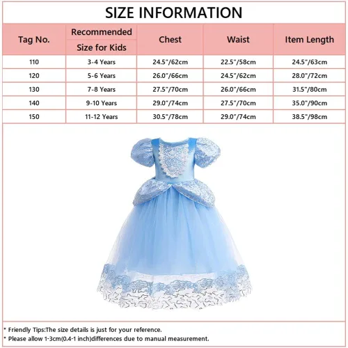 Vista 7 de REXREII Disfraz de princesa de Cenicienta para niñas, vestido de noche de Halloween, Navidad, concurso, fiesta, cumpleaños, con accesorios